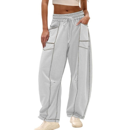 Women's Baggy Barrel Pants Wide Leg Lounge Drawstring Sweatpants with Pockets Minimalist Bottoms Casual Style Comfortable Breathable Material - Seldom Seen Styles