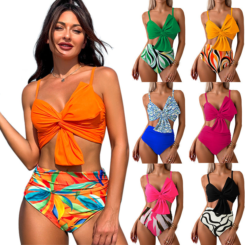Womens Bikini Set High Waisted Swimwear Tie Knot High Rise Two Piece Swimsuits Bathing Suits - Seldom Seen Styles