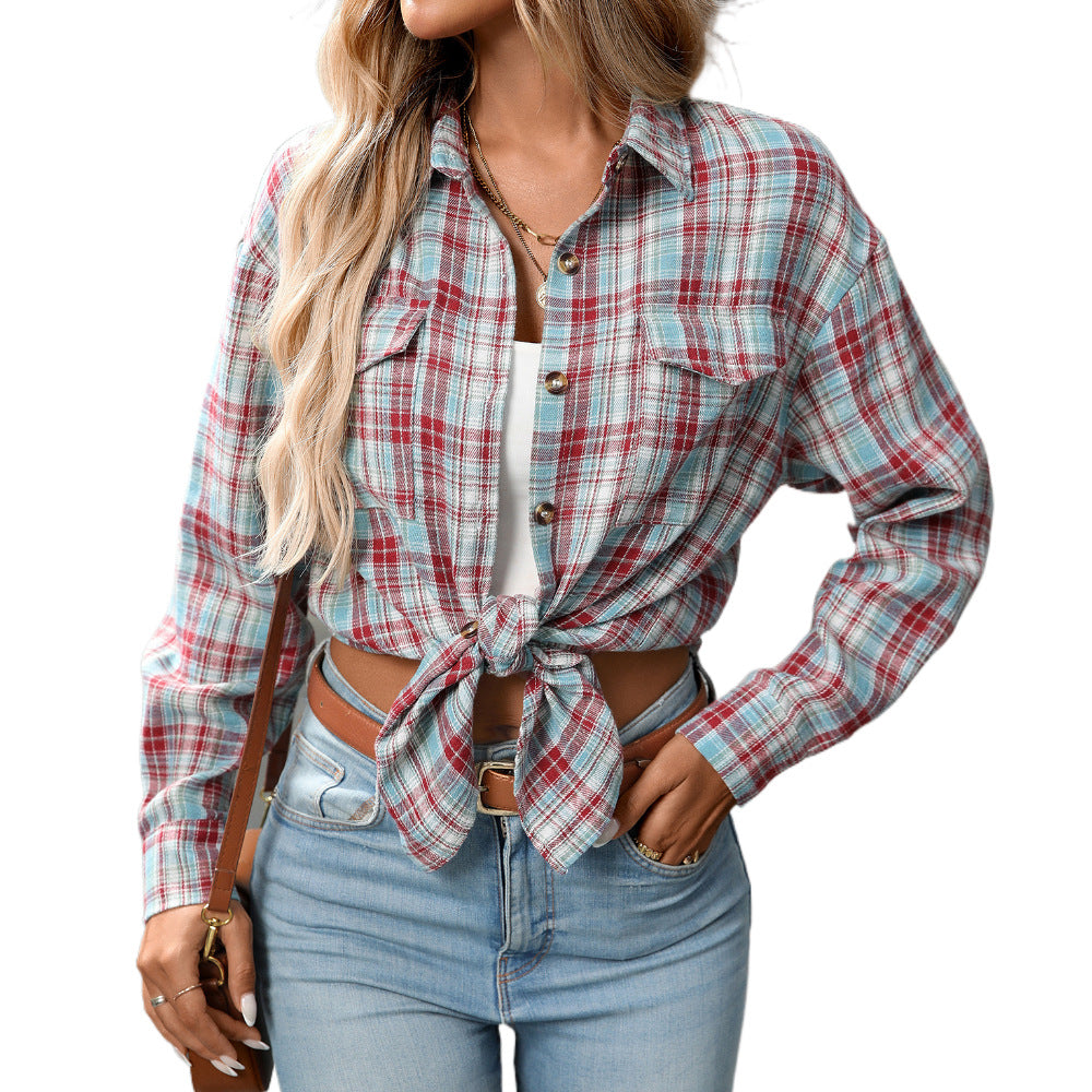 Womens Button Down Flannel Shirts Long Sleeve Plaid Shackets Business Casual Blouse Top - Seldom Seen Styles