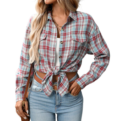 Womens Button Down Flannel Shirts Long Sleeve Plaid Shackets Business Casual Blouse Top - Seldom Seen Styles