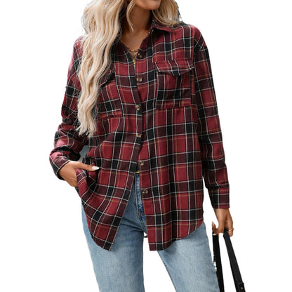Womens Button Down Flannel Shirts Long Sleeve Plaid Shackets Business Casual Blouse Top - Seldom Seen Styles