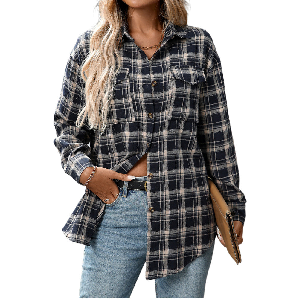 Womens Button Down Flannel Shirts Long Sleeve Plaid Shackets Business Casual Blouse Top - Seldom Seen Styles