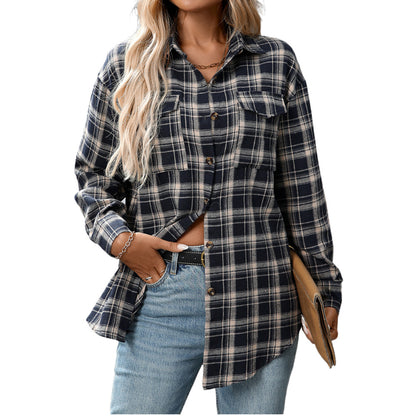Womens Button Down Flannel Shirts Long Sleeve Plaid Shackets Business Casual Blouse Top - Seldom Seen Styles