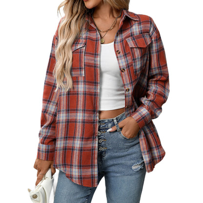 Womens Button Down Flannel Shirts Long Sleeve Plaid Shackets Business Casual Blouse Top - Seldom Seen Styles