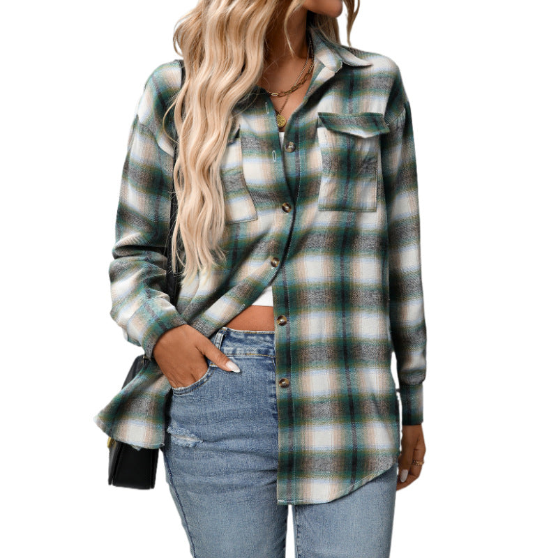 Womens Button Down Flannel Shirts Long Sleeve Plaid Shackets Business Casual Blouse Top - Seldom Seen Styles