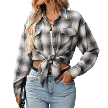 Womens Button Down Flannel Shirts Long Sleeve Plaid Shackets Business Casual Blouse Top - Seldom Seen Styles
