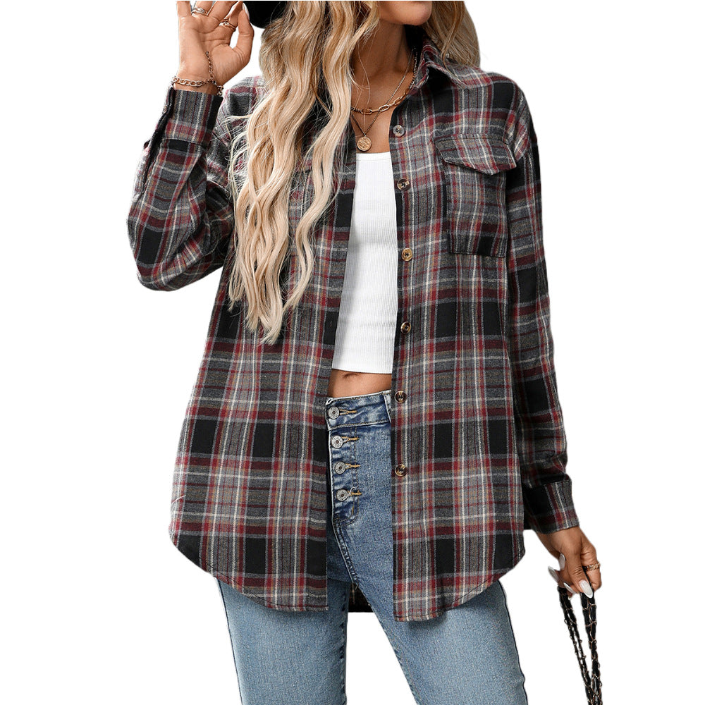 Womens Button Down Flannel Shirts Long Sleeve Plaid Shackets Business Casual Blouse Top - Seldom Seen Styles