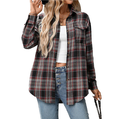 Womens Button Down Flannel Shirts Long Sleeve Plaid Shackets Business Casual Blouse Top - Seldom Seen Styles