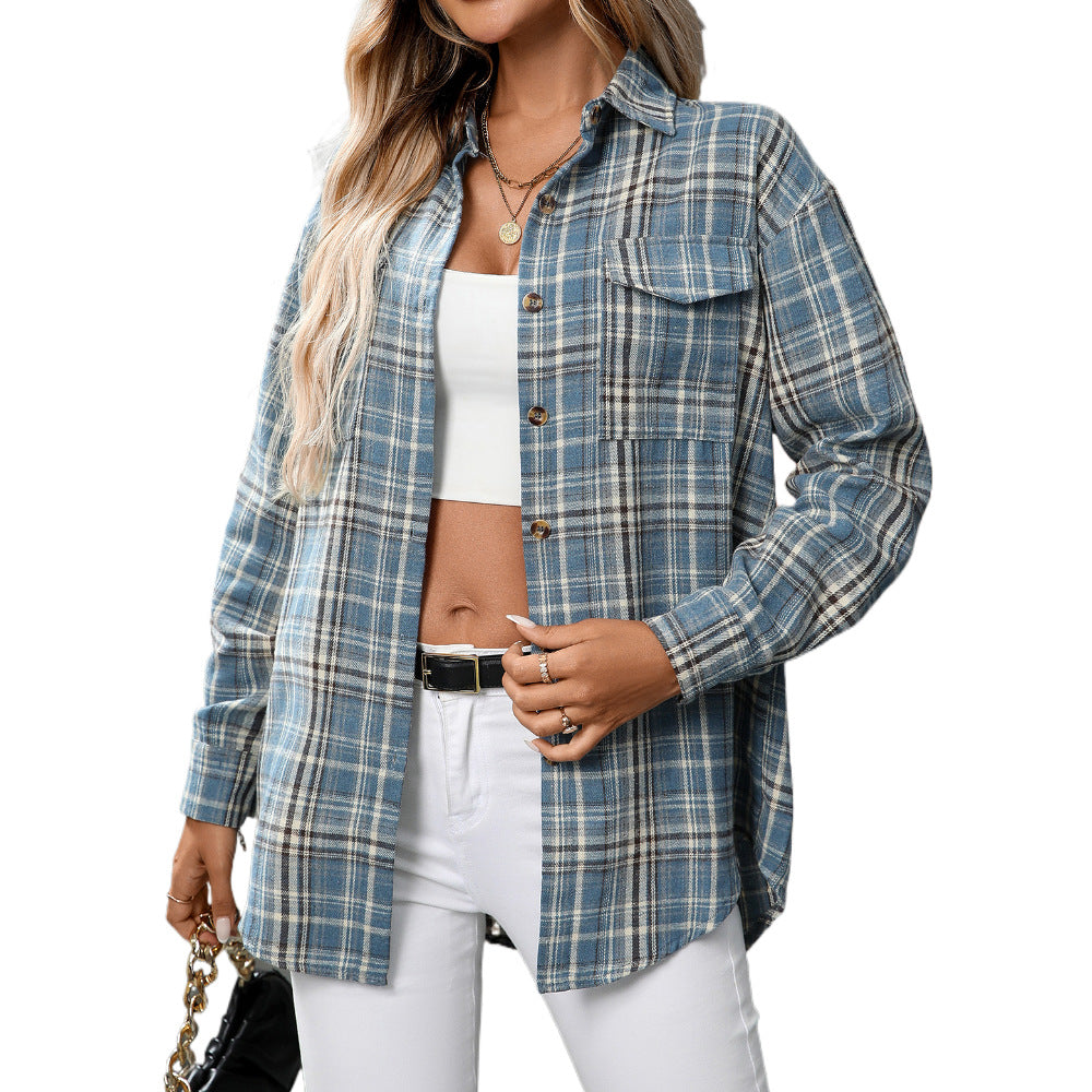 Womens Button Down Flannel Shirts Long Sleeve Plaid Shackets Business Casual Blouse Top - Seldom Seen Styles