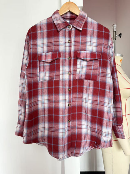 Womens Button Down Flannel Shirts Long Sleeve Plaid Shackets Business Casual Blouse Top - Seldom Seen Styles