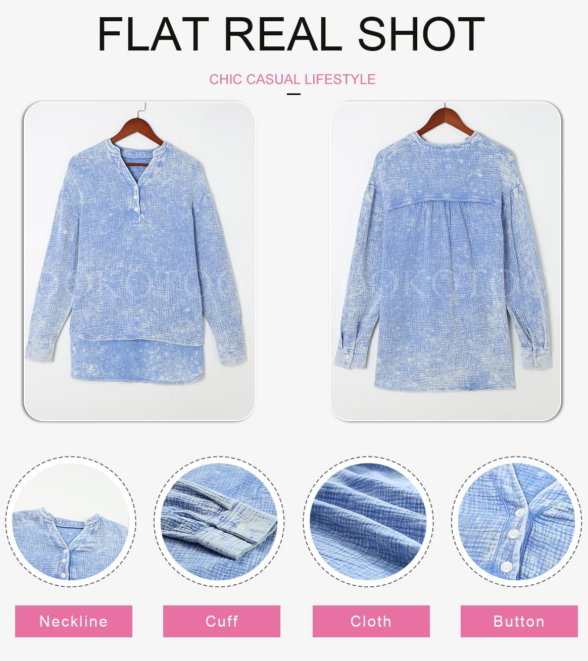 Womens Casual Button V Neck Long Sleeve Shirts Oversized Solid Blouses Tops - Seldom Seen Styles