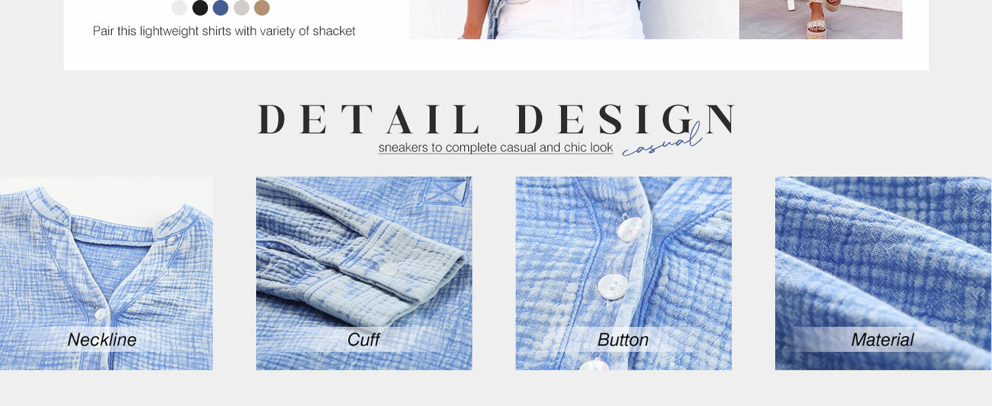 Womens Casual Button V Neck Long Sleeve Shirts Oversized Solid Blouses Tops - Seldom Seen Styles