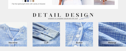 Womens Casual Button V Neck Long Sleeve Shirts Oversized Solid Blouses Tops - Seldom Seen Styles