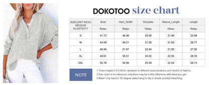 Womens Casual Button V Neck Long Sleeve Shirts Oversized Solid Blouses Tops - Seldom Seen Styles