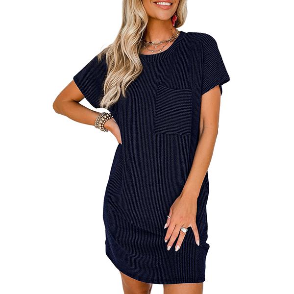 Womens Casual Knit Lightweight Dress Summer Outfits Crewneck Shortsleeve Slim Color Block Ribbed Rose Red Mini Dress 2025 Trendy Womenswear Outdoorfun Springtok Comfortable - Seldom Seen Styles