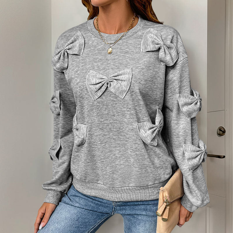 Womens Cute Y2K Bow Sweatshirt Long Sleeve Valentines Day Shirts Dressy Casual Crewneck Pullover Tops - Seldom Seen Styles