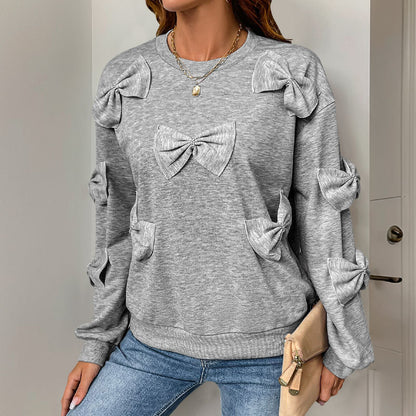 Womens Cute Y2K Bow Sweatshirt Long Sleeve Valentines Day Shirts Dressy Casual Crewneck Pullover Tops - Seldom Seen Styles