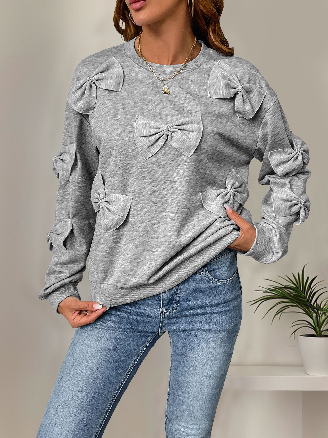 Womens Cute Y2K Bow Sweatshirt Long Sleeve Valentines Day Shirts Dressy Casual Crewneck Pullover Tops - Seldom Seen Styles