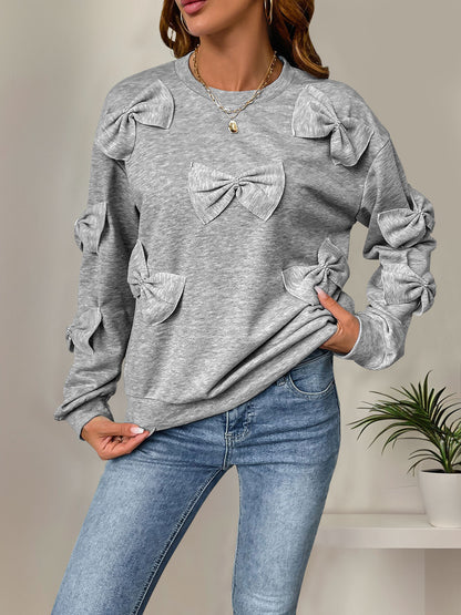 Womens Cute Y2K Bow Sweatshirt Long Sleeve Valentines Day Shirts Dressy Casual Crewneck Pullover Tops - Seldom Seen Styles