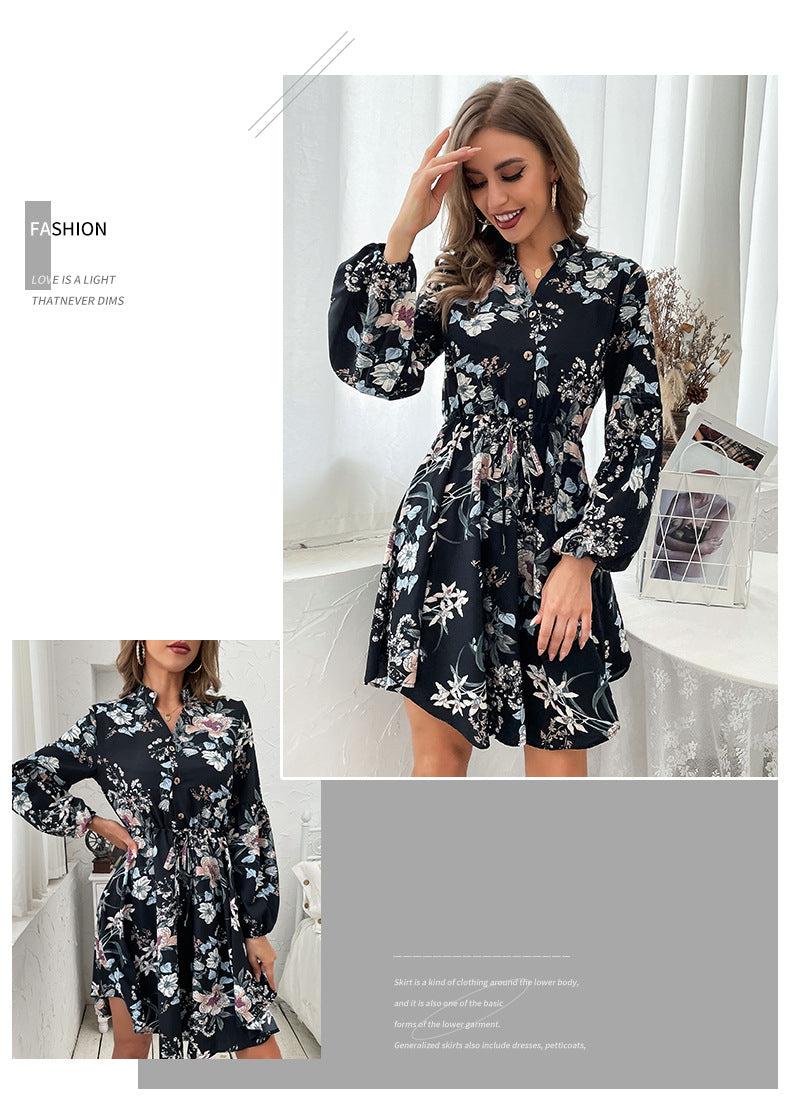 Womens Dresses 2025 Boho Floral V Neck Long Sleeve Smocked Elastic Waist Casual A-Line Swing Mini Dress Sundress - Seldom Seen Styles