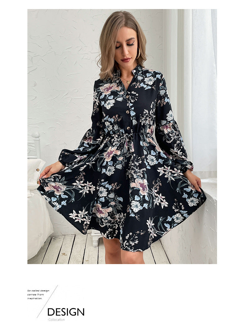 Womens Dresses 2025 Boho Floral V Neck Long Sleeve Smocked Elastic Waist Casual A-Line Swing Mini Dress Sundress - Seldom Seen Styles