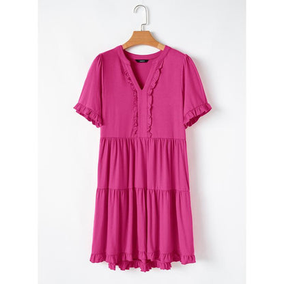 Womens Dresses 2025 Summer Spring V Neck Ruffle Short Sleeve Casual A-Line Flowy Swing Shift Dress Mini Dress - Seldom Seen Styles