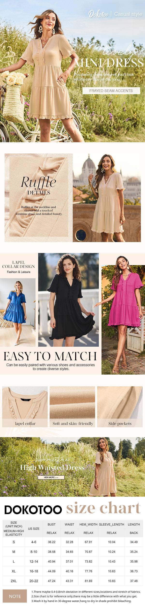 Womens Dresses 2025 Summer Spring V Neck Ruffle Short Sleeve Casual A-Line Flowy Swing Shift Dress Mini Dress - Seldom Seen Styles