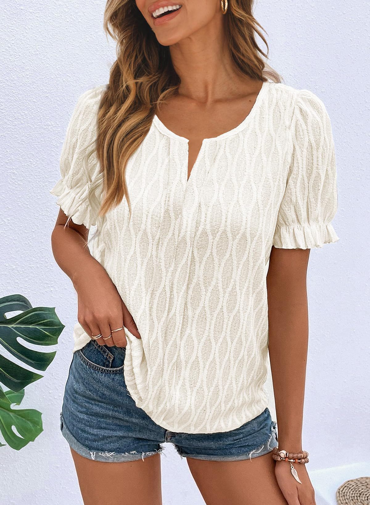 Womens Fashion Tops Cute Puff Sleeve Blouses for Women Dressy Casual Spring Summer Clothes Outfits for 2025 - Seldom Seen Styles