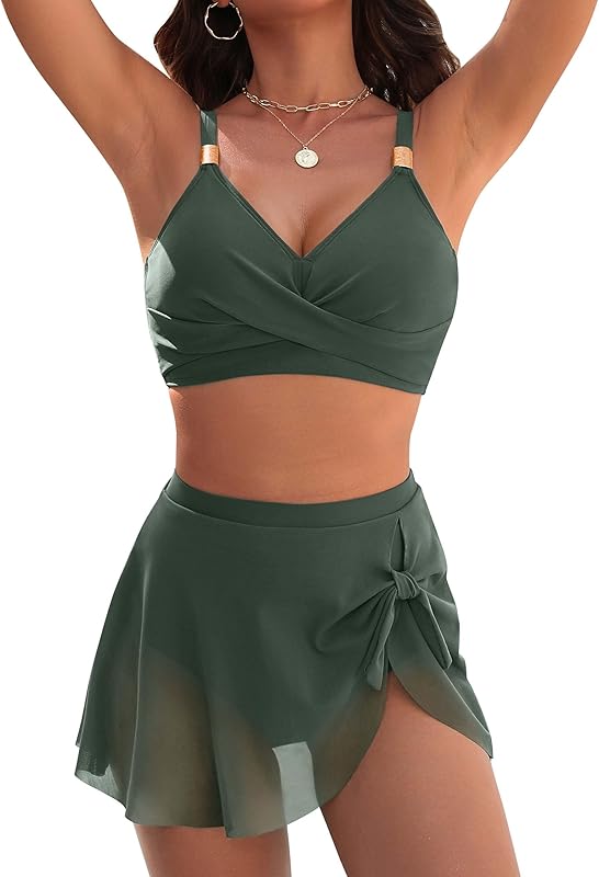 Womens High Waisted Bikini Set Gold Metal Two Piece Swimsuits Tummy Control Tie Knot 2025 Bathing Suits - Seldom Seen Styles