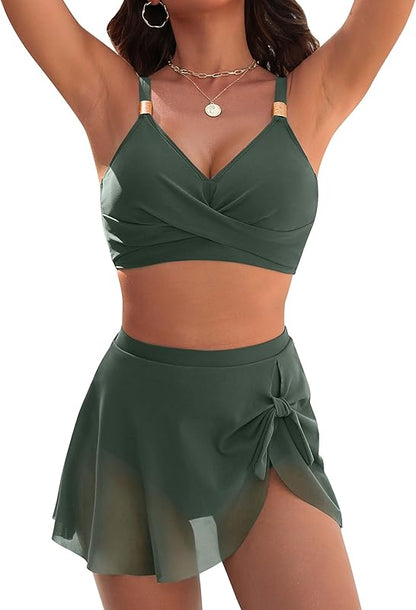 Womens High Waisted Bikini Set Gold Metal Two Piece Swimsuits Tummy Control Tie Knot 2025 Bathing Suits - Seldom Seen Styles