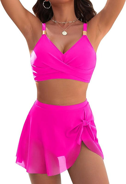 Womens High Waisted Bikini Set Gold Metal Two Piece Swimsuits Tummy Control Tie Knot 2025 Bathing Suits - Seldom Seen Styles