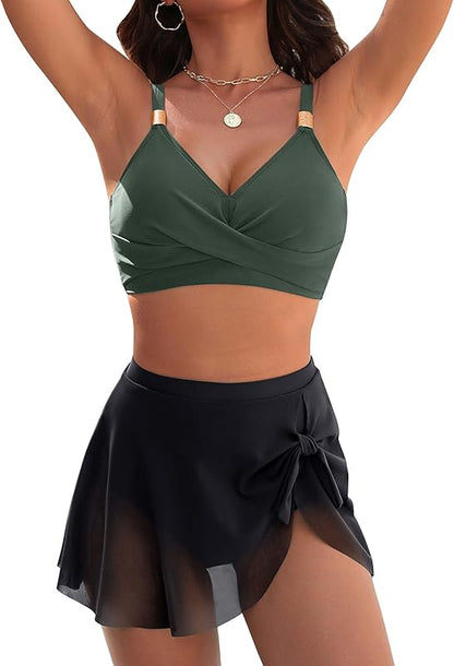 Womens High Waisted Bikini Set Gold Metal Two Piece Swimsuits Tummy Control Tie Knot 2025 Bathing Suits - Seldom Seen Styles