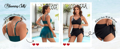 Womens High Waisted Bikini Set Gold Metal Two Piece Swimsuits Tummy Control Tie Knot 2025 Bathing Suits - Seldom Seen Styles