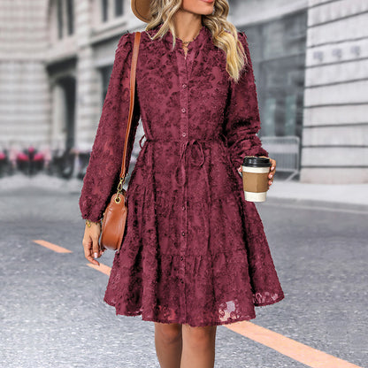 Womens Long Sleeve Fall Dresses 2024 Button Up Empire Waist with Belt A-Line Mini Dress Casual Fall Winter Dress - Seldom Seen Styles