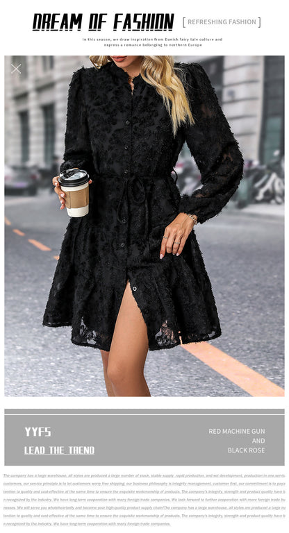 Womens Long Sleeve Fall Dresses 2024 Button Up Empire Waist with Belt A-Line Mini Dress Casual Fall Winter Dress - Seldom Seen Styles