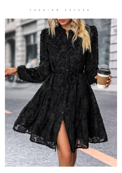 Womens Long Sleeve Fall Dresses 2024 Button Up Empire Waist with Belt A-Line Mini Dress Casual Fall Winter Dress - Seldom Seen Styles
