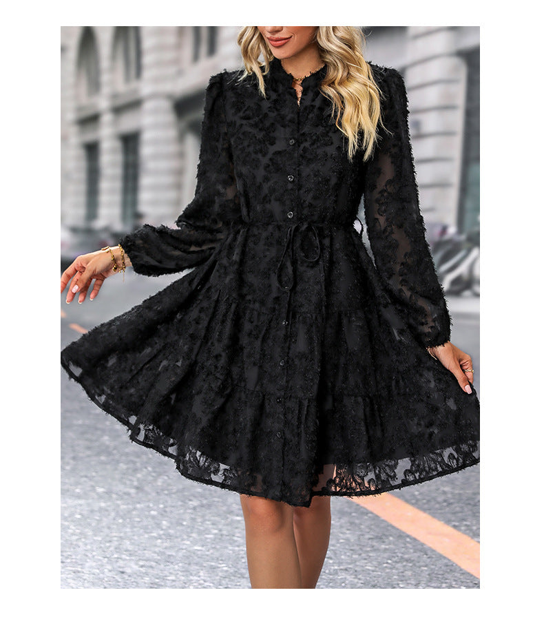 Womens Long Sleeve Fall Dresses 2024 Button Up Empire Waist with Belt A-Line Mini Dress Casual Fall Winter Dress - Seldom Seen Styles