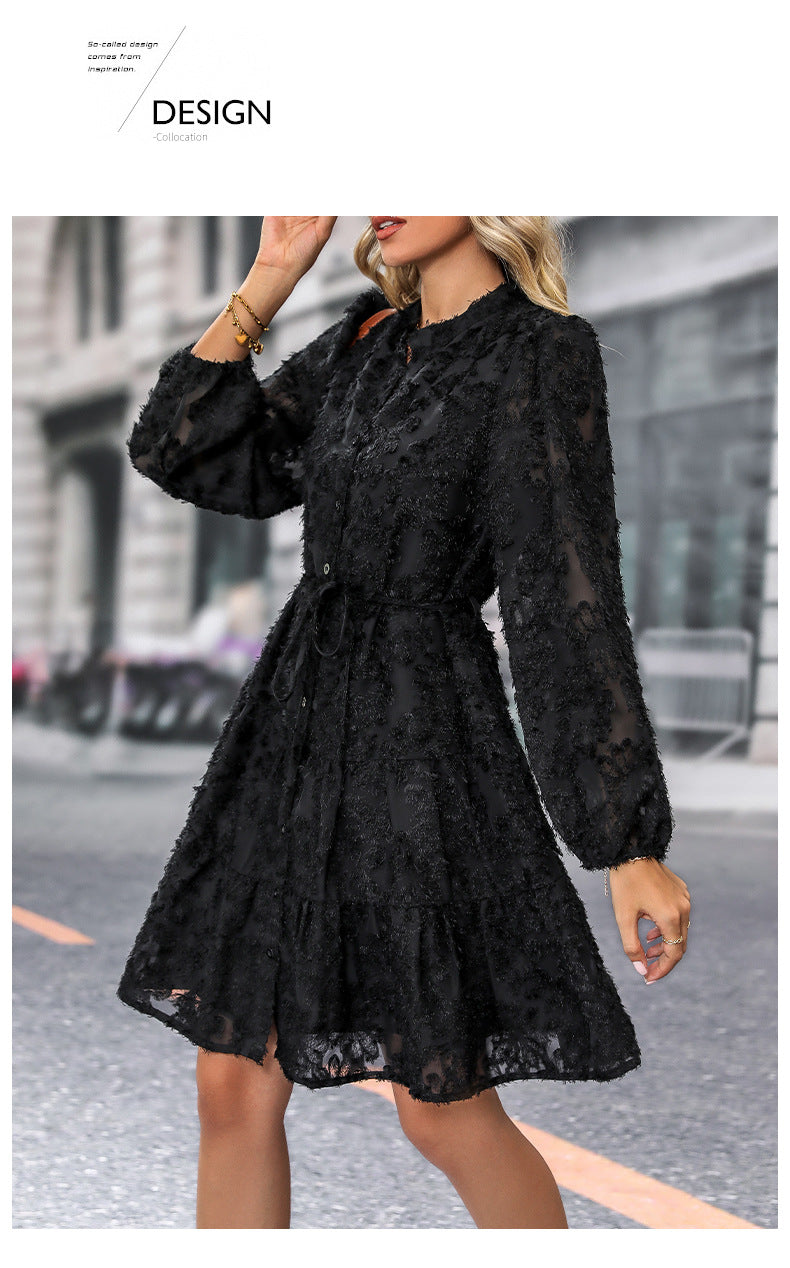 Womens Long Sleeve Fall Dresses 2024 Button Up Empire Waist with Belt A-Line Mini Dress Casual Fall Winter Dress - Seldom Seen Styles