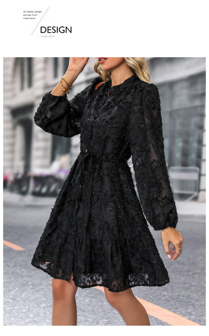 Womens Long Sleeve Fall Dresses 2024 Button Up Empire Waist with Belt A-Line Mini Dress Casual Fall Winter Dress - Seldom Seen Styles
