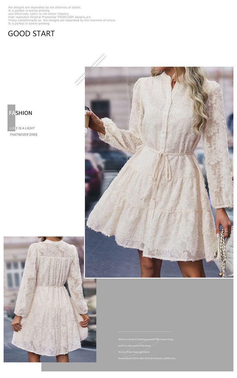 Womens Long Sleeve Fall Dresses 2024 Button Up Empire Waist with Belt A-Line Mini Dress Casual Fall Winter Dress - Seldom Seen Styles