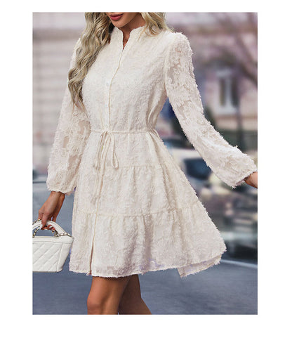 Womens Long Sleeve Fall Dresses 2024 Button Up Empire Waist with Belt A-Line Mini Dress Casual Fall Winter Dress - Seldom Seen Styles