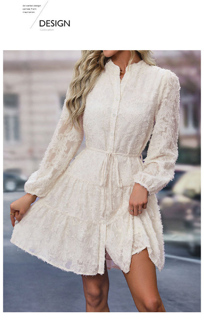 Womens Long Sleeve Fall Dresses 2024 Button Up Empire Waist with Belt A-Line Mini Dress Casual Fall Winter Dress - Seldom Seen Styles