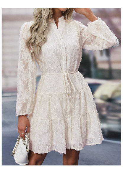 Womens Long Sleeve Fall Dresses 2024 Button Up Empire Waist with Belt A-Line Mini Dress Casual Fall Winter Dress - Seldom Seen Styles