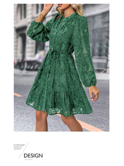 Womens Long Sleeve Fall Dresses 2024 Button Up Empire Waist with Belt A-Line Mini Dress Casual Fall Winter Dress - Seldom Seen Styles