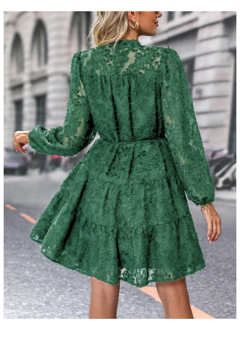 Womens Long Sleeve Fall Dresses 2024 Button Up Empire Waist with Belt A-Line Mini Dress Casual Fall Winter Dress - Seldom Seen Styles