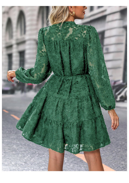 Womens Long Sleeve Fall Dresses 2024 Button Up Empire Waist with Belt A-Line Mini Dress Casual Fall Winter Dress - Seldom Seen Styles