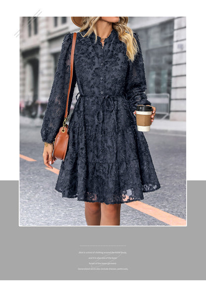 Womens Long Sleeve Fall Dresses 2024 Button Up Empire Waist with Belt A-Line Mini Dress Casual Fall Winter Dress - Seldom Seen Styles