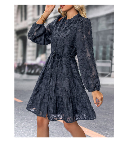 Womens Long Sleeve Fall Dresses 2024 Button Up Empire Waist with Belt A-Line Mini Dress Casual Fall Winter Dress - Seldom Seen Styles