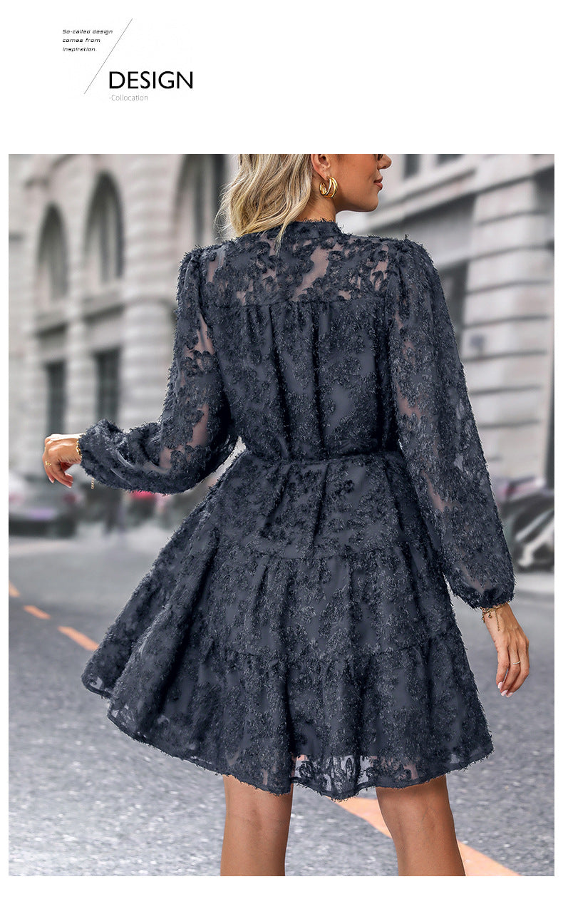 Womens Long Sleeve Fall Dresses 2024 Button Up Empire Waist with Belt A-Line Mini Dress Casual Fall Winter Dress - Seldom Seen Styles