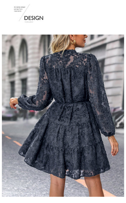 Womens Long Sleeve Fall Dresses 2024 Button Up Empire Waist with Belt A-Line Mini Dress Casual Fall Winter Dress - Seldom Seen Styles